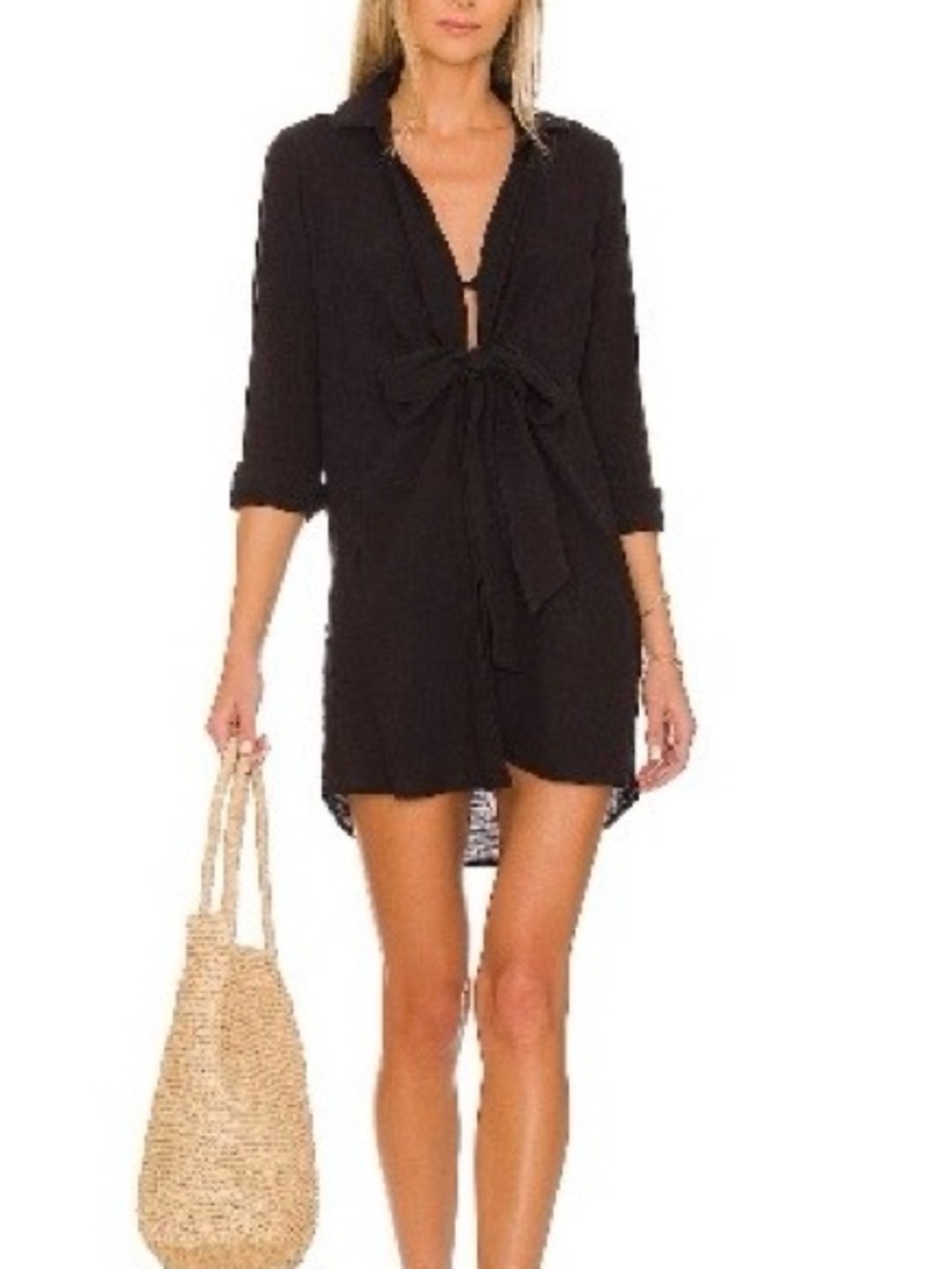 l*space Black Tie-Front Swim Coverup Shirt Dress - NWOT